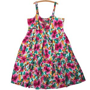 Terra & Sky Tiered Cami Dress Womens 5X Floral Multicolor Cotton Rayon Plus Size